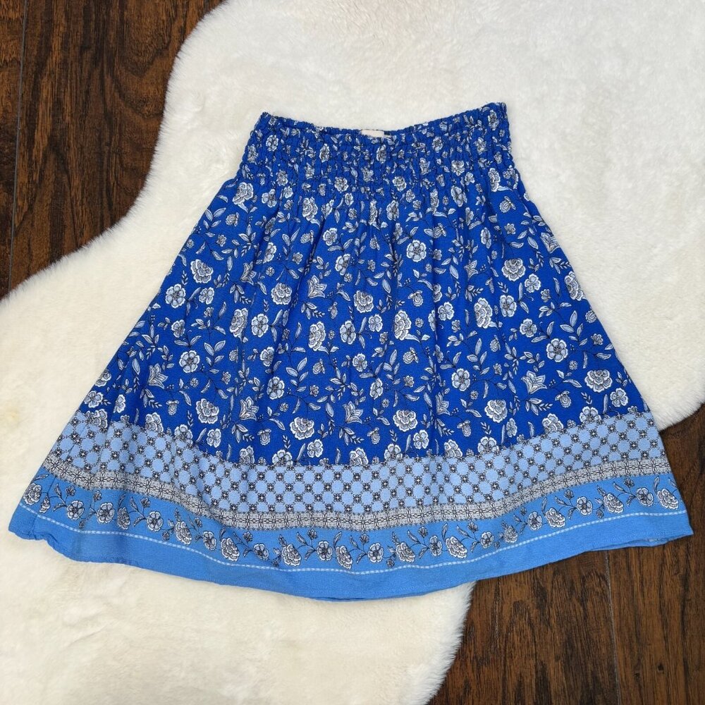 LOFT Skirt XS Blue Floral Smocked Waist Women's Summer